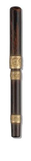Two red mottled hard rubber eyedropper pens: Waterman #15 with two gold-filled engraved barrel bands and a gold-filled engraved cap ban